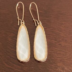 Elegant White Teardrop Earrings with Gold Trim Dangle Jewelry
